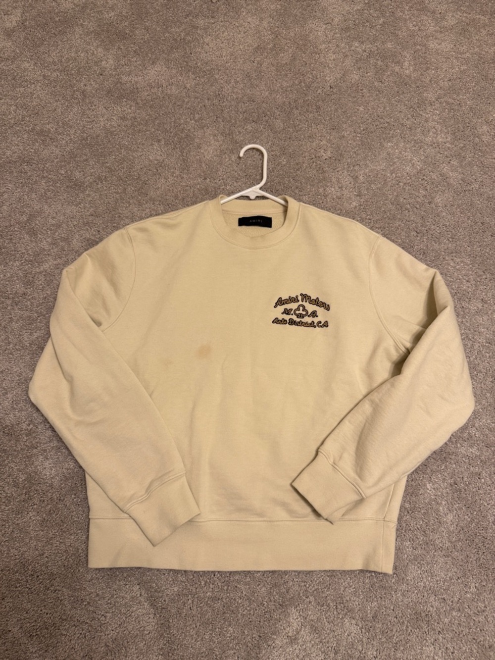 Amiri Cream Crewneck Sweatshirt with Amiri Motors Embroidery